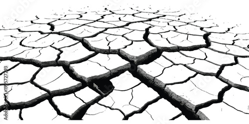 Black and white cracked dry earth texture with deep fissures