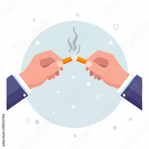 Hands breaking a cigarette, symbolizing quitting smoking
