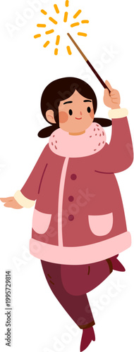 Girl holds a sparkler happily