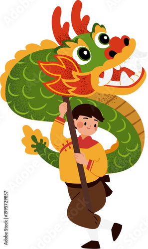 Kid performing dragon dance