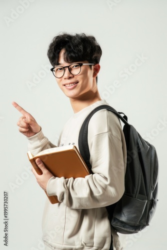 College Boy with Backpack Ready for Study at University Campus Photo. Fictional Character Created By Generative AI