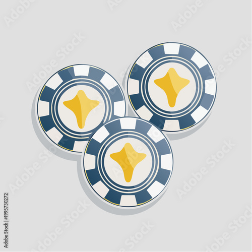 Three Casino Chips with Yellow Star Design
