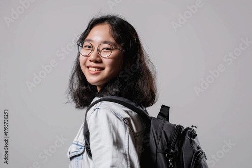 College Girl with Backpack Ready for Study at University Campus Photo. Fictional Character Created By Generative AI