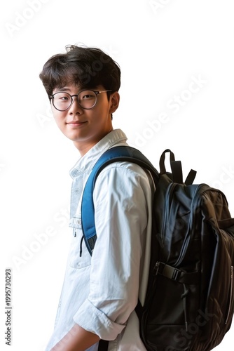 College Boy with Backpack Ready for Study at University Campus Photo. Fictional Character Created By Generative AI