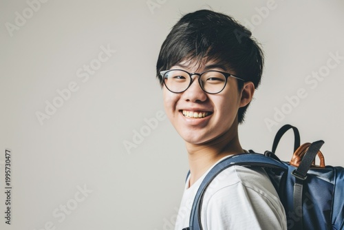 College Boy with Backpack Ready for Study at University Campus Photo. Fictional Character Created By Generative AI