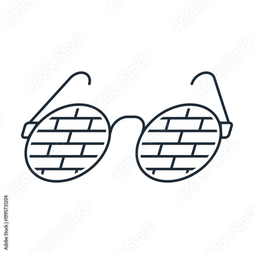 A brick wall appears in the glasses. A difficult obstacle. Seeing the problem.Vector linear icon illustration isolated on white background.