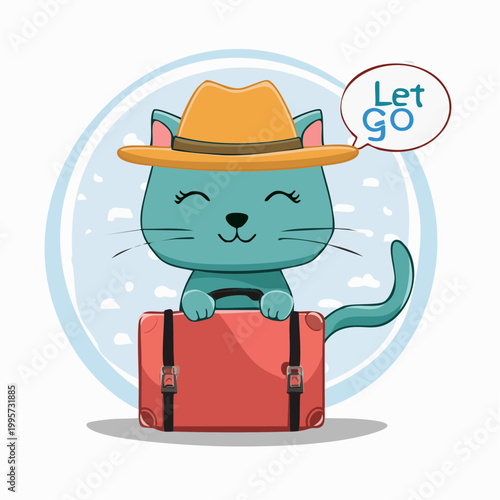 Cute Cat with Suitcase Ready for Travel