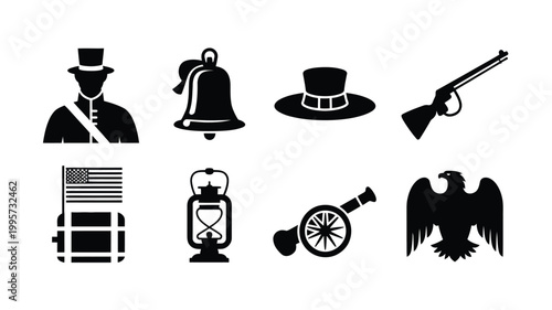 Photos American revolution patriotic symbols and objects illustration set including col