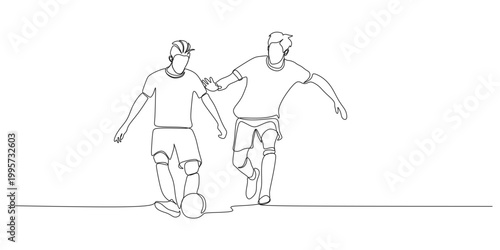 a continuous line of professional football players fiercely battling for the ball