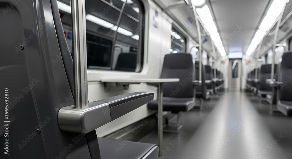 Obraz premium Empty Train Interior with Rows of Seats and Armrests