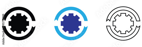 Sync process icon. Set of \ process icons featuring circular arrows, gear settings, and check marks symbolizing workflow, automation, approval, and continuous improvement.