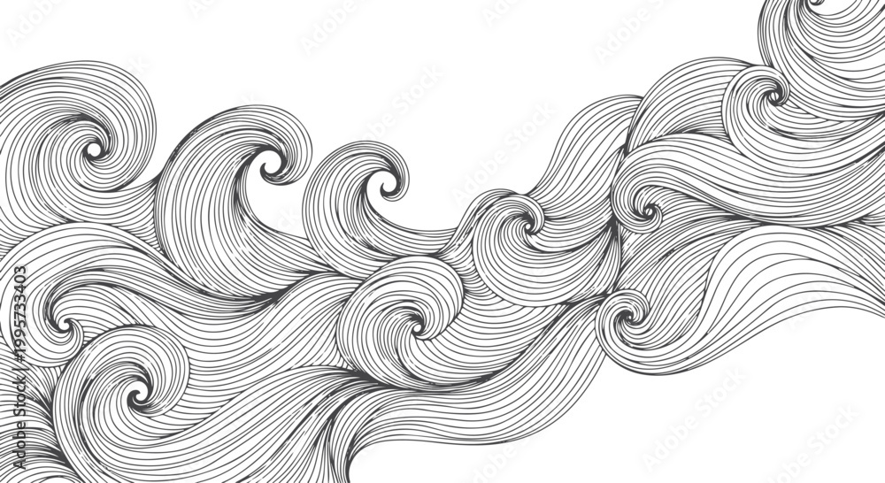 Fototapeta premium Black and white hand-drawn wavy line pattern