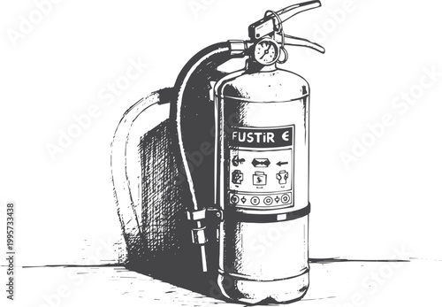 Black and white ink of a fire extinguisher