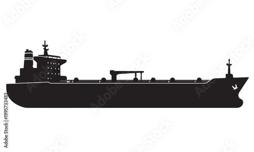 Oil tanker ship silhouette, fuel tanker vessel, offshore sea, vector isolated on white
