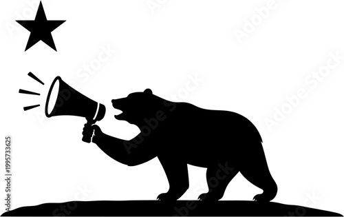 California Bear Silhouette with Megaphone Vector Illustration