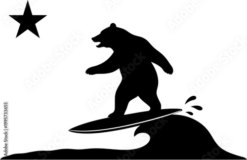 California Bear Surfing Silhouette Flag Style Vector Illustration