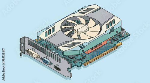Graphics Card Isometric Vector Illustration Computer Hardware GPU Technology