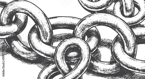 Close-up of interlocking metal chain links