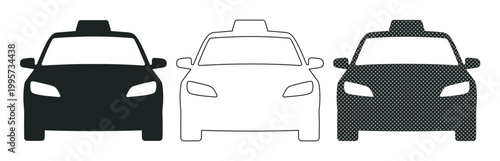Set of 3 Taxi Icons Vector in Black and Outline Style isolated PNG with Transparent Background