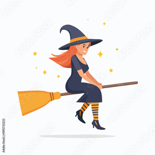 Witch flying on a broomstick with stars
