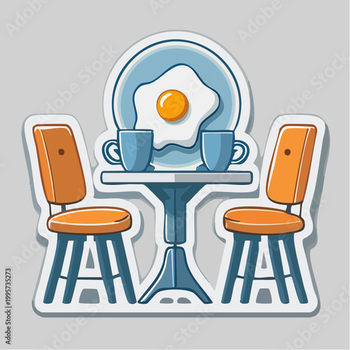 Breakfast Table Setting with Fried Egg and Coffee Cups