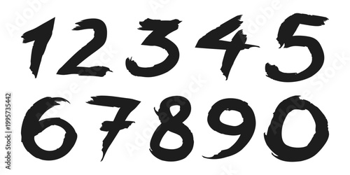 Hand drawn numbers collection in grunge brush style. Creative calligraphy set for sports, urban design and branding. Vector illustration
