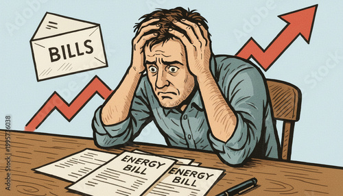Stressed Man With Rising Energy Bills and Overwhelming Household Costs and Inflation