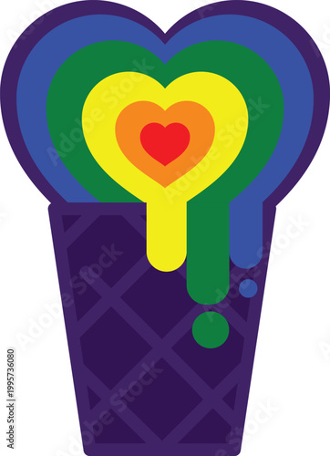Rainbow Heart Ice Cream Cone Illustration