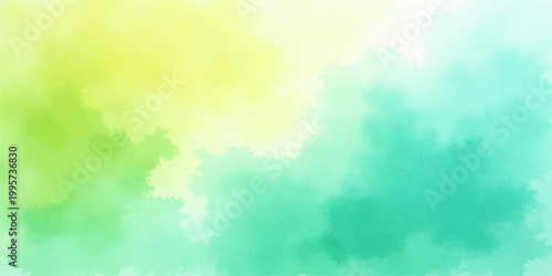 An abstract colorful watercolor background featuring a beautiful cloudscape with fluffy white clouds in a bright blue summer sky illuminated by sunny high atmosphere light