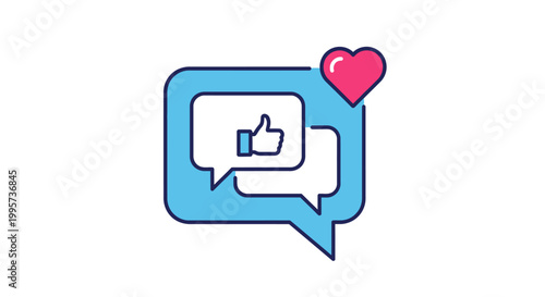 Social Media Chat Bubble with Thumbs Up Icon and Heart, Online Communication