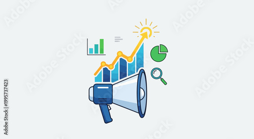 Business growth and marketing strategy concept, megaphone and finance charts