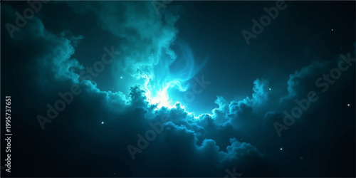 An abstract blue rays loop illuminates a cloudy sky where nature meets a white sunlight texture for a bright day atmosphere