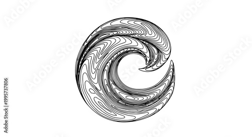 Abstract swirling vortex with intricate contour lines creating a sense of dynamic motion and depth.