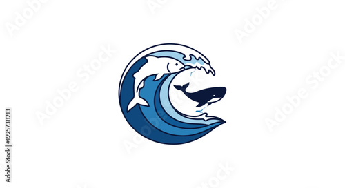 Dolphin jumping out of ocean wave.