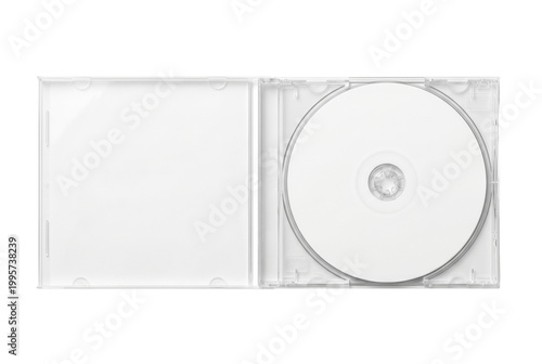 Photos Open clear CD jewel case with blank white disc isolated
