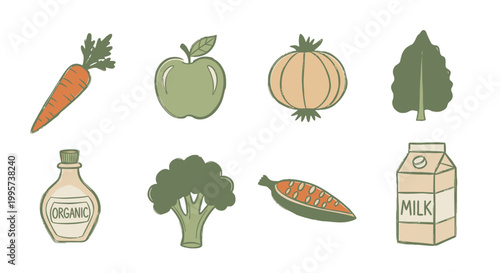 Organic food and drink icons.