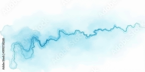 Beautiful abstract blue background with flowing waves and soft white clouds under bright summer sunlight in a clear atmosphere