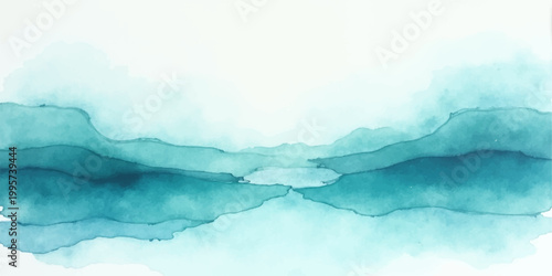 Abstract blue watercolor background blending a calm summer sky and cloudy horizon with soft ocean waves reflecting natural light across a beautiful sea landscape