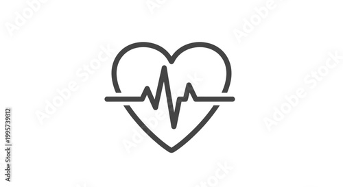 Heartbeat rhythm line incorporated inside a stylized cardiac shape creates this clean vector illustration designed for medical healthcare branding projects requiring simple minimalist aesthetic elemen