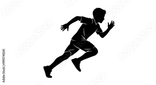 Φωτογραφία Black silhouette of a young boy running fast, isolated on transparent background