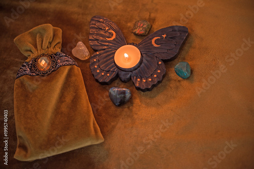 Luxury Velvet Tarot Card Pouch Set with Spiritual Symbols. Sacred Space Ritual Decor