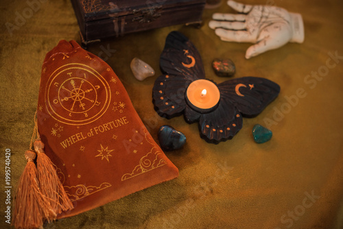 Luxury Velvet Tarot Card Pouch Set with Spiritual Symbols. Sacred Space Ritual Decor