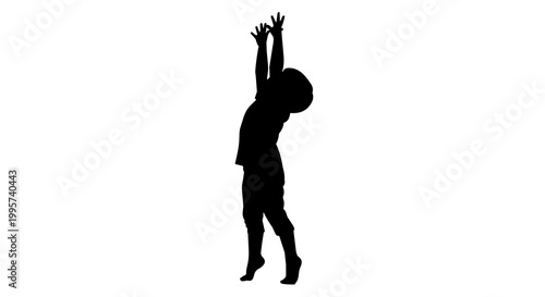 Black silhouette of a child reaching upwards, isolated on transparent background