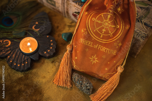 Luxury Velvet Tarot Card Pouch Set with Spiritual Symbols. Sacred Space Ritual Decor