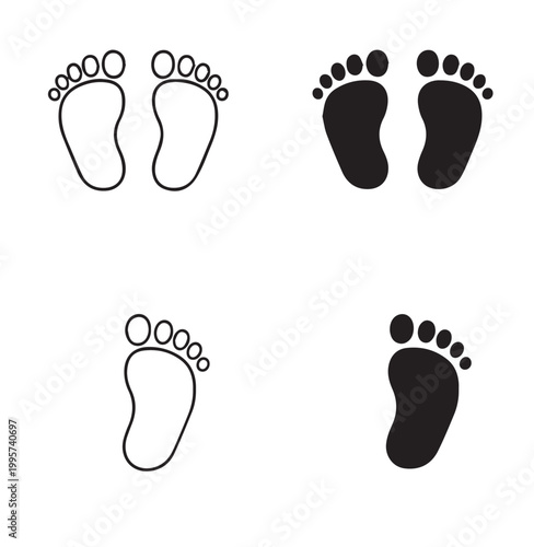 Footprint icons symbolizing human presence individuality and movement in a minimal black and white design