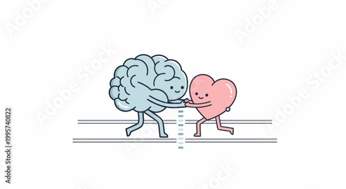 Cartoon brain with legs running on parallel lines