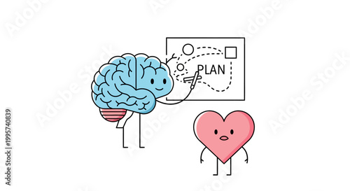 Cartoon brain with pink cerebellum and legs on white background