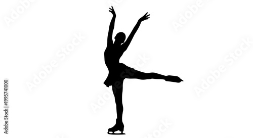 Konstfotografi Black silhouette of female figure skater performing arabesque, isolated on trans