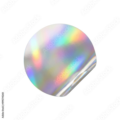 Fotografie Round holographic sticker top view isolated. Y2K aesthetic decal.