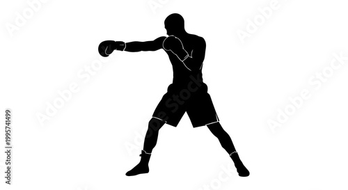 Fotografie Black silhouette of a boxer throwing a punch, isolated on transparent background